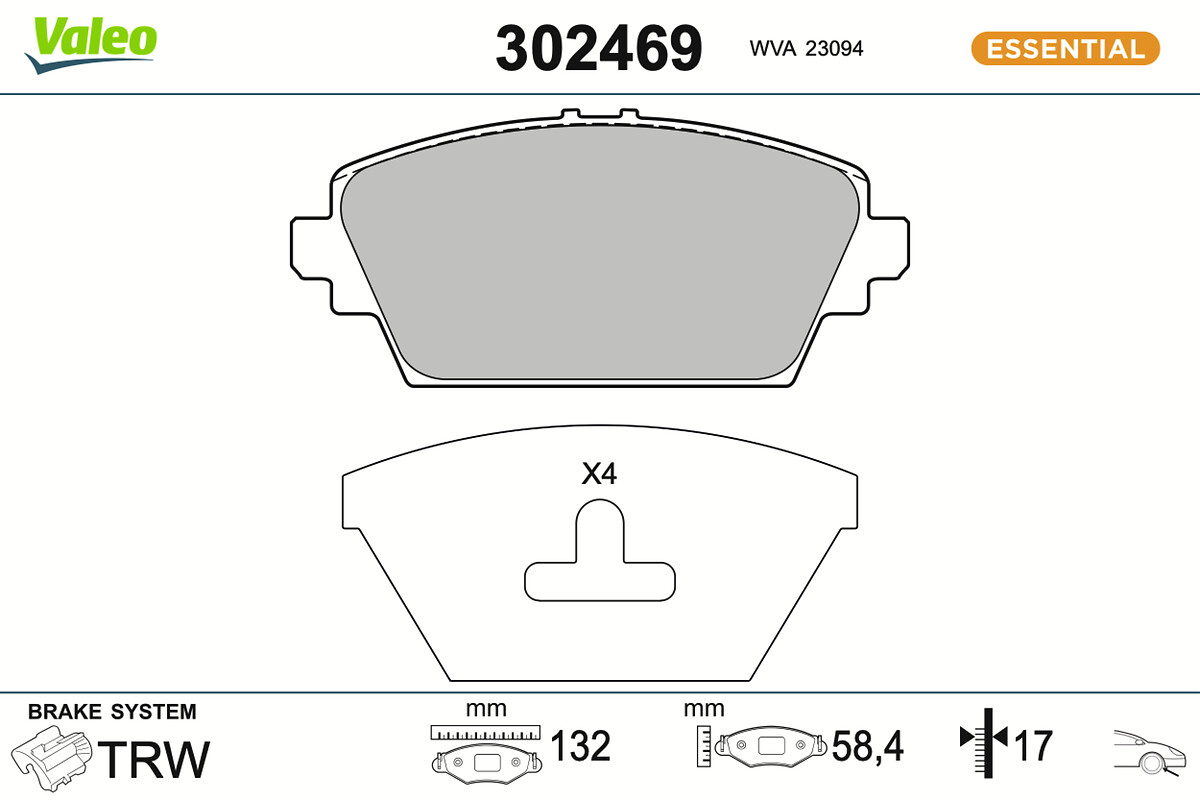 Jeu de 4 plaquettes de frein VALEO ref. 302469